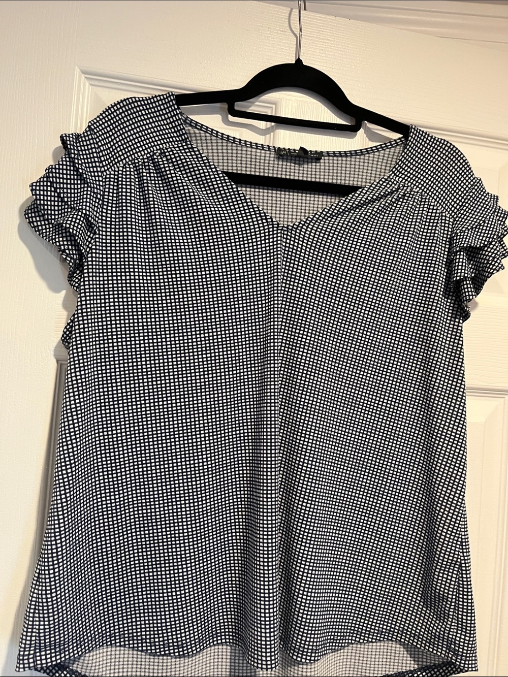 Women's Navy  and White Checked Short Sleeve Blouse